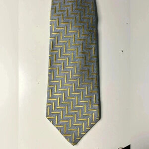 Ermenegildo Zegna gold gray zig zag pattern silk and cotton tie